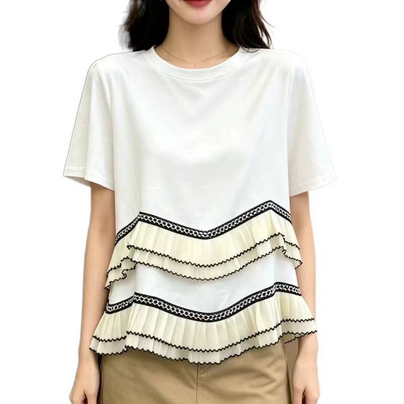T-shirt à manches courtes et col rond pour femme grande taille