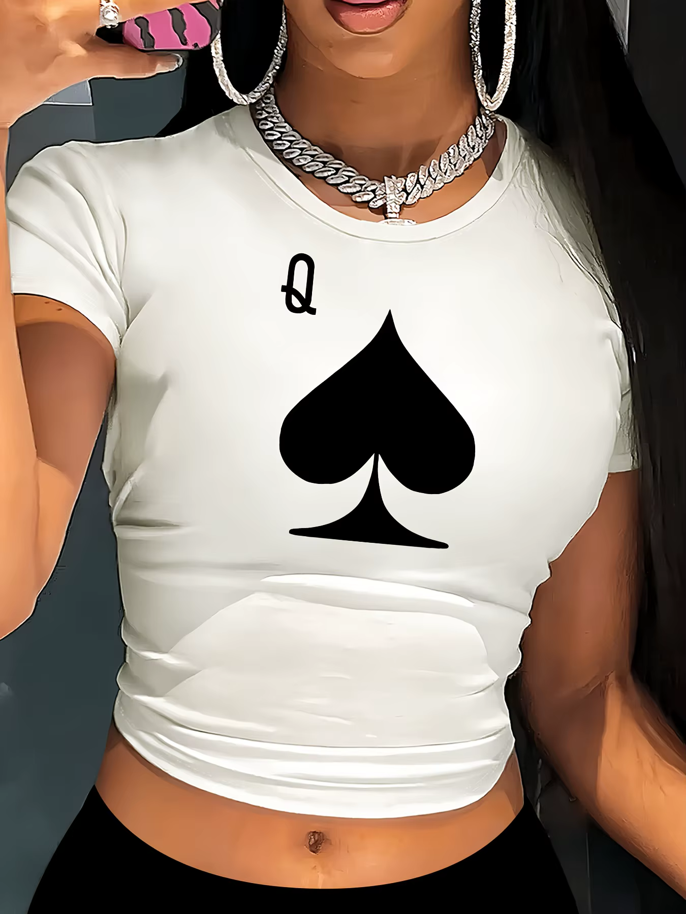 Crop top blanc pour femme avec imprimé pique noire
