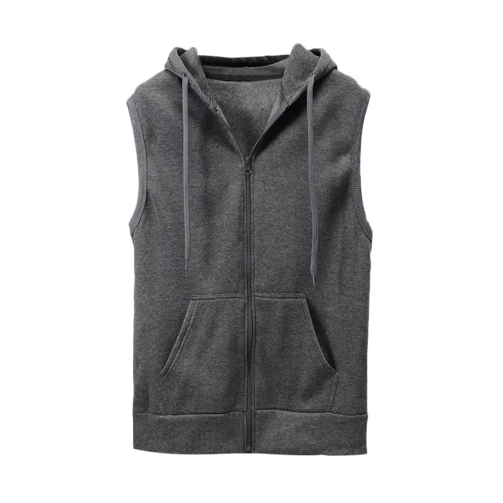 Sans manches solide gilet manteau mode hommes Blouse veste mince hauts à capuche chemise