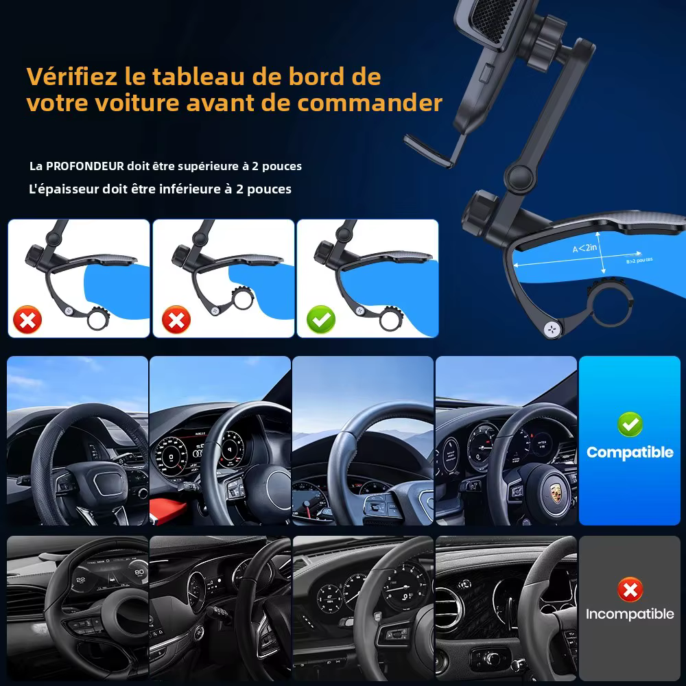 TOPK – support de téléphone portable universel pour tableau de bord, fixation facile par clip, support d'affichage GPS, pour IPhone, Samsung, Xiaomi