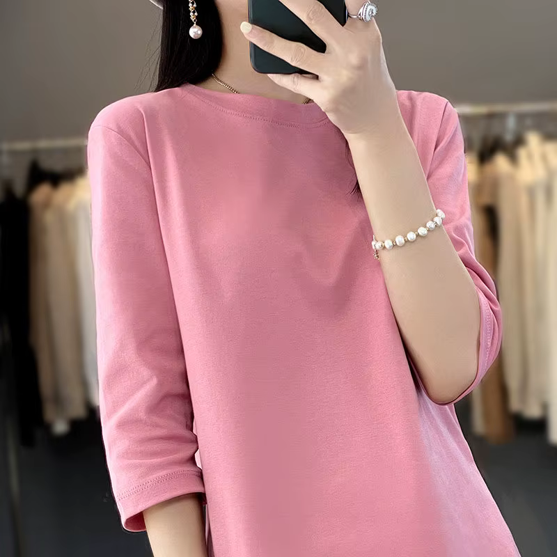 T-shirt 100 % coton à manches trois-quarts pour femme