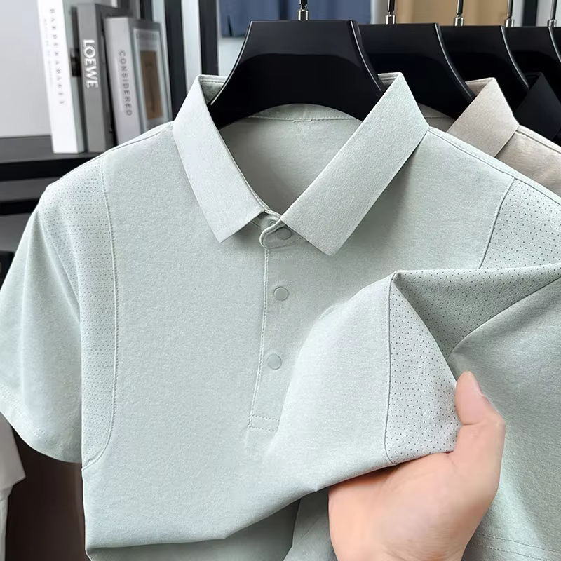 Polo décontracté pour homme en maille respirante et tissu uni