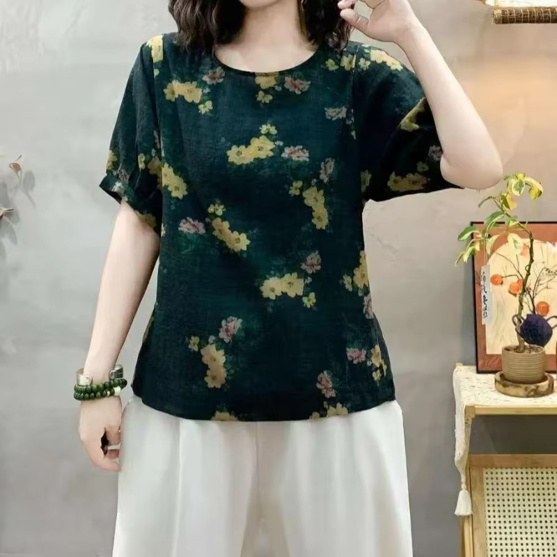 T-shirt à manches courtes en lin pour femmes