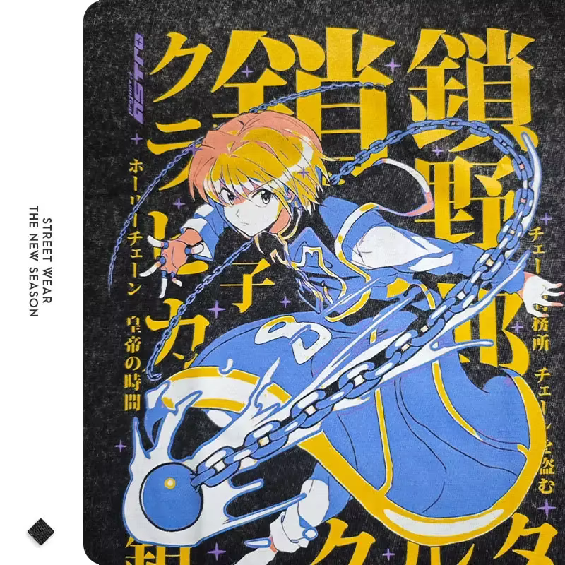 Kurapika T-shirts Vintage lavé Anime Hunter t-shirt surdimensionné Manga Killua Zoldyck Gon Hisoka Chrollo hauts
