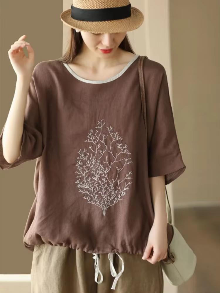 T-shirt en coton baggy uni pour femmes