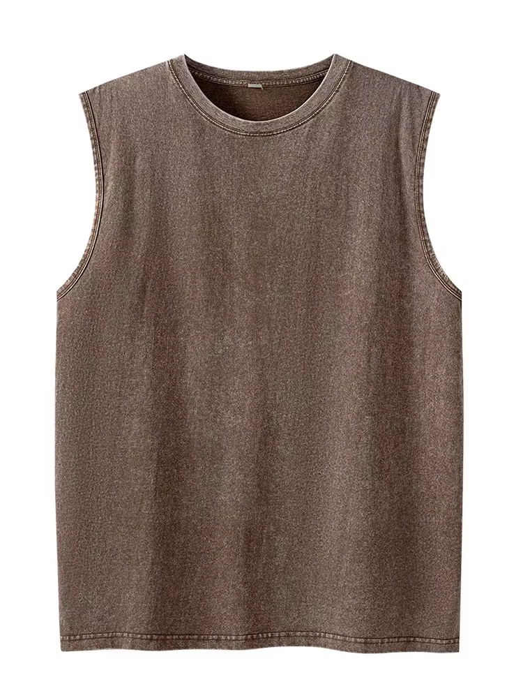 Débardeur Homme Lavé Style Urbain 230G Coton Vintage Sans Manches Coupe Ample Été Entraînement Gym Streetwear