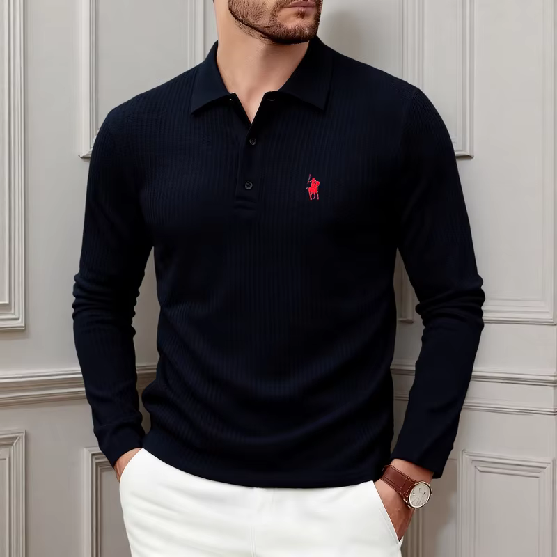 Polo haut de gamme brodé à manches longues pour homme