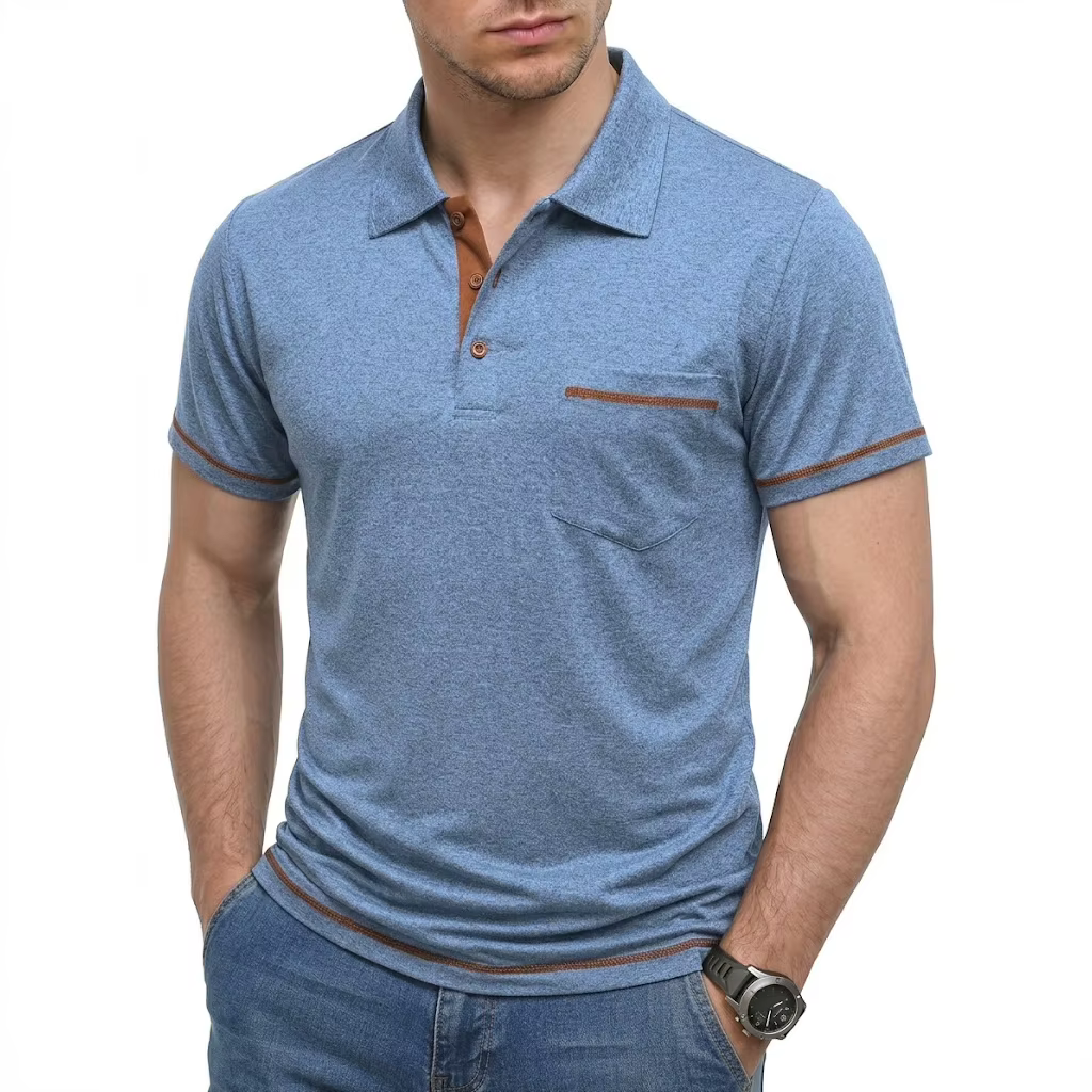 Nouveau Polo Uni Homme Été Manches Courtes Boutonné Col Revers Léger Respirant Sport Décontracté Streetwear