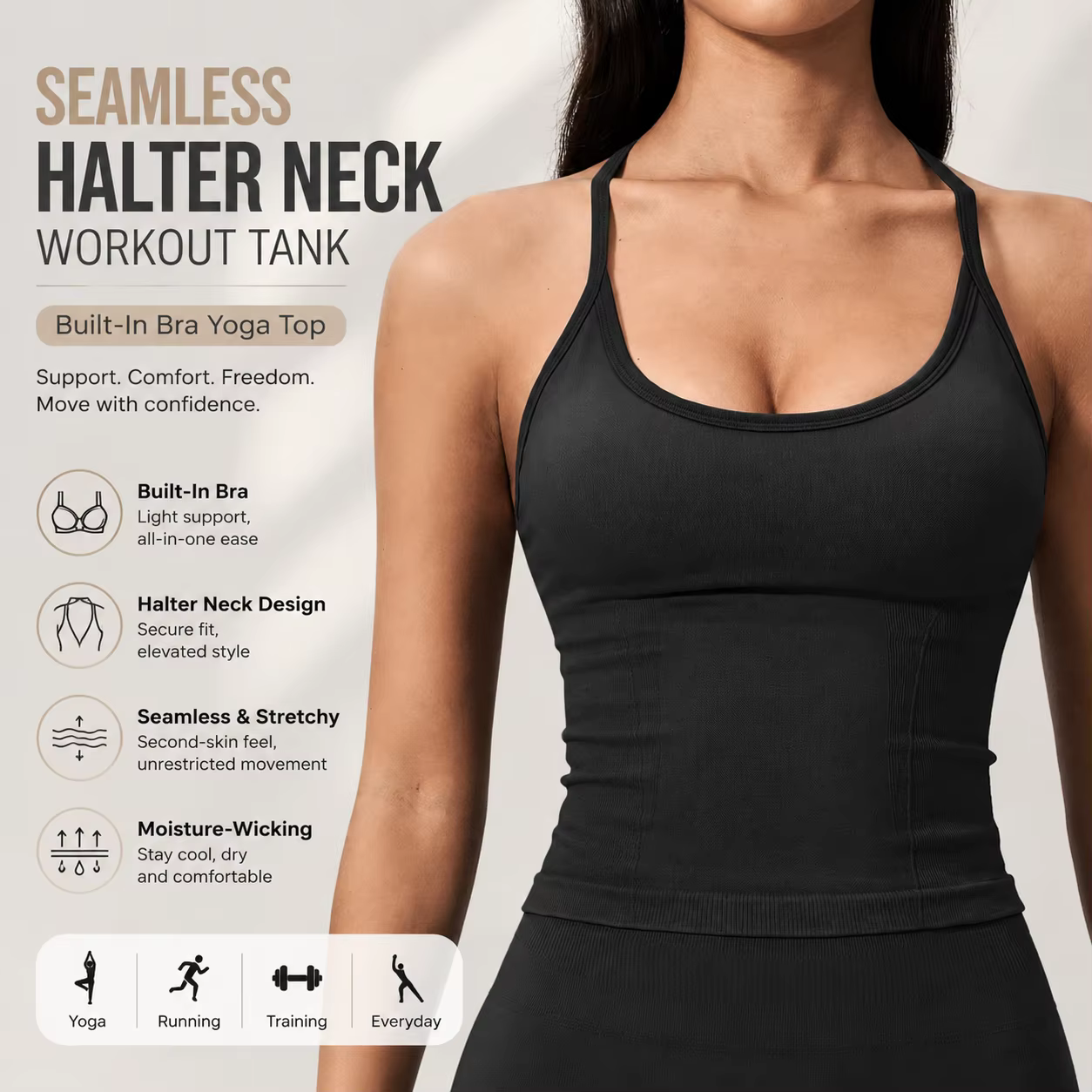 Débardeur de yoga de luxe 2-en-1 avec soutien-gorge intégré pour femme – Haut d'entraînement premium sans coutures