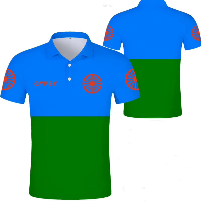 Polo à manches courtes avec emblème national gitan romain pour hommes