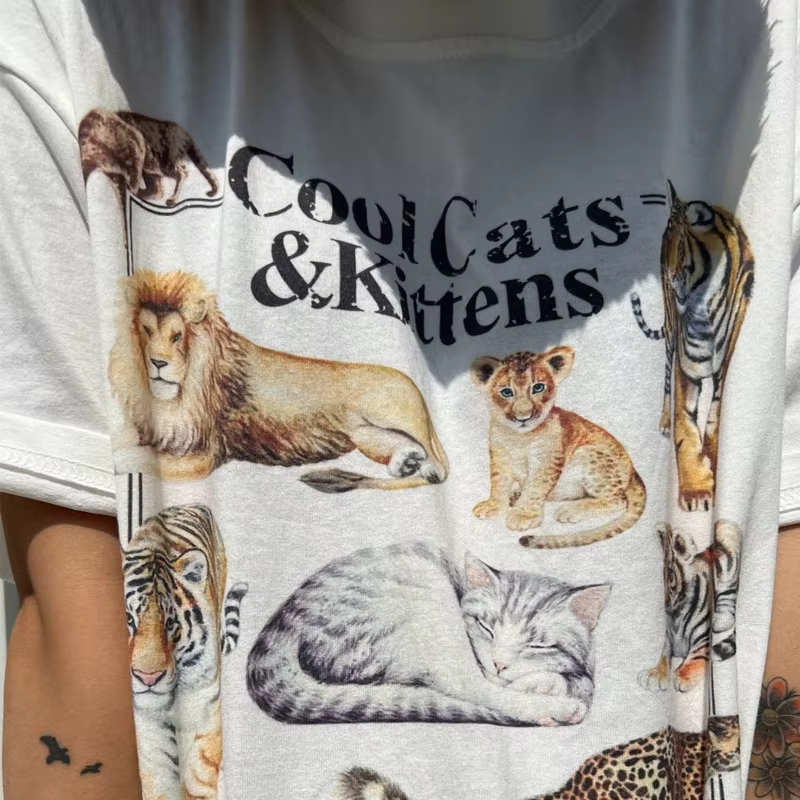 Cool chats et chatons Vintage T-Shirt femmes ample à manches courtes mignon félin