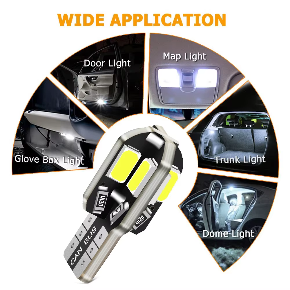 10/20 pièces W5W T10 ampoule LED Canbus 5730 8SMD 12V 6000K 194 168 LED carte de voiture dôme lumières feu de stationnement lampe de signalisation automatique