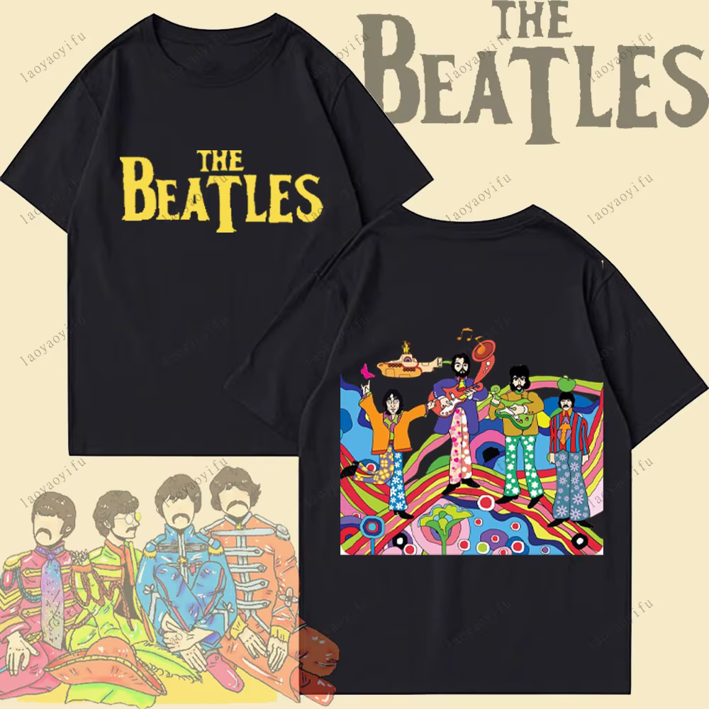 T-shirt The Beatles Black Rock Band