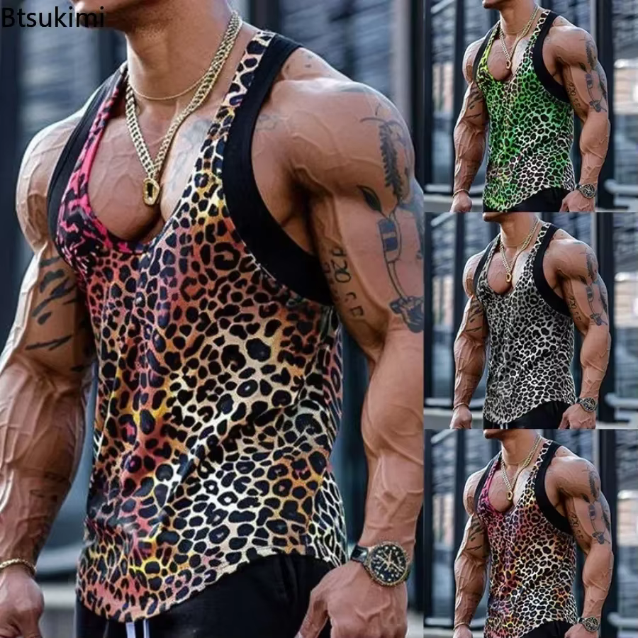 Débardeurs Homme Style Punk 2026 Imprimé Léopard Vintage Décontracté Personnalisé Coupe Ample Gilet Musculaire Tendance Urbaine
