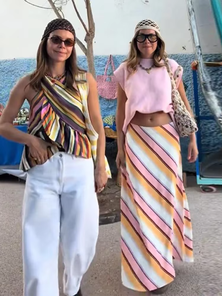 Haut court licou rayé pour femme
