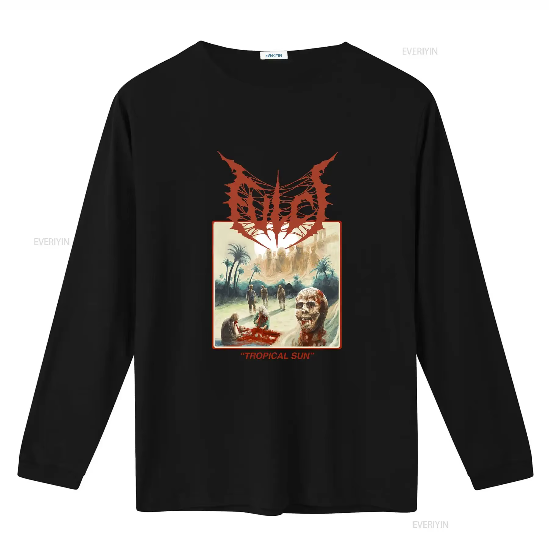 T-shirt unisexe Fulci blanc Tropical Sun couleur beige taille S à 3XL vintage lavé élégant vêtements graphiques stylés