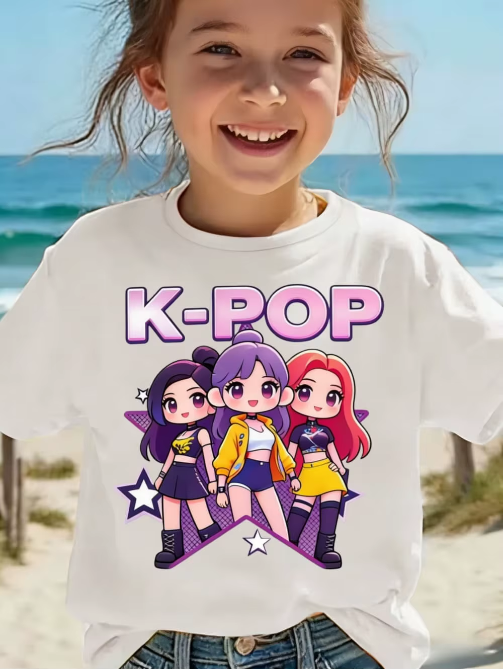 T-shirt Kpop pour enfants, motif dessin animé, manches courtes, haut confortable d'été, cadeau amusant pour les fans, T-shirts Harajuku, vêtements pour filles