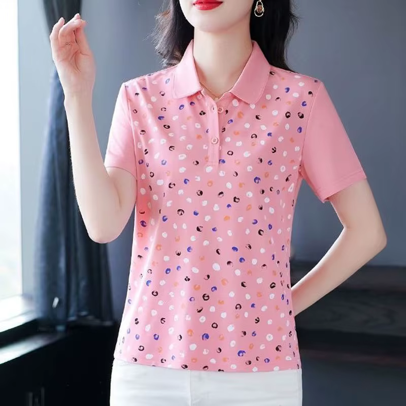 Nouveau T-shirt Polo Femme d'été à Col Revers et Manches Courtes