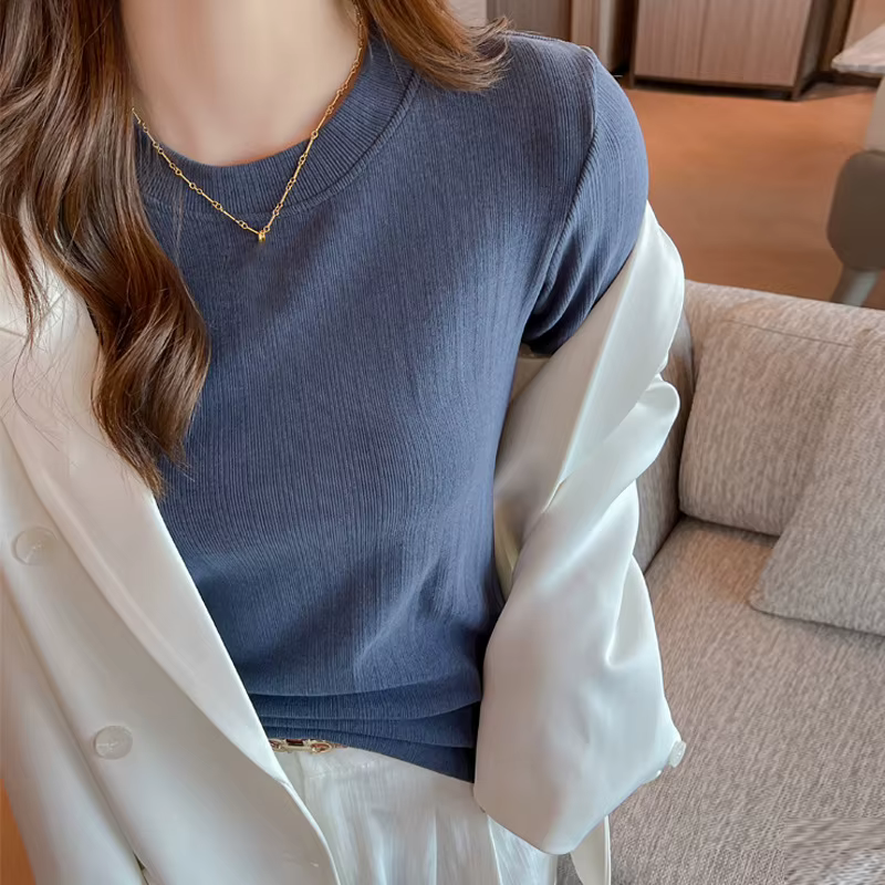 T-shirt côtelé texturé à manches longues pour femme