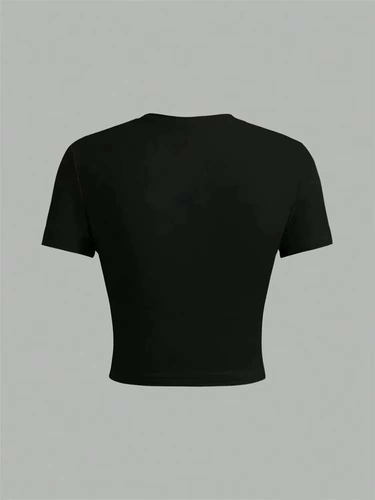 Couleur unie basique recadrée t-shirts pour femmes décontracté col rond à manches courtes haut court été coupe ajustée t-shirt Streetwear 2025
