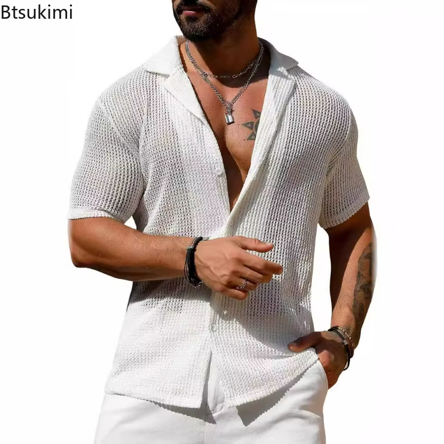 Polo uni en tricot à manches courtes pour hommes