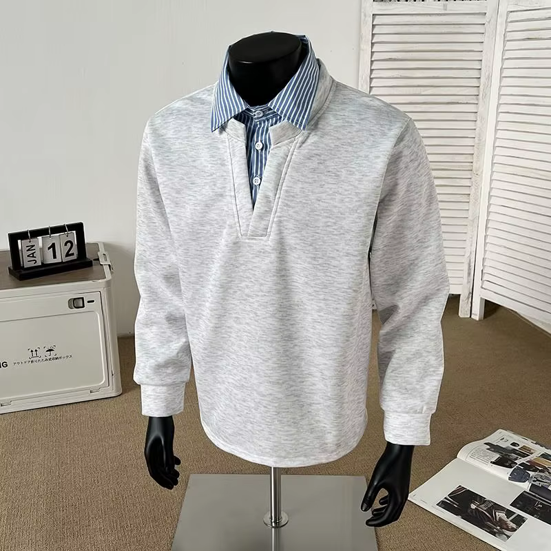 Faux sweat-shirt épissé deux pièces pour hommes, Style d'automne, haut de gamme et beau T-shirt à manches longues, POLO rétro américain