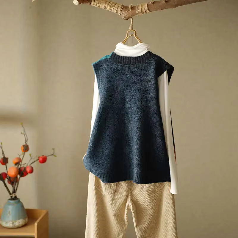 Gilet tricoté sans manches pour femme