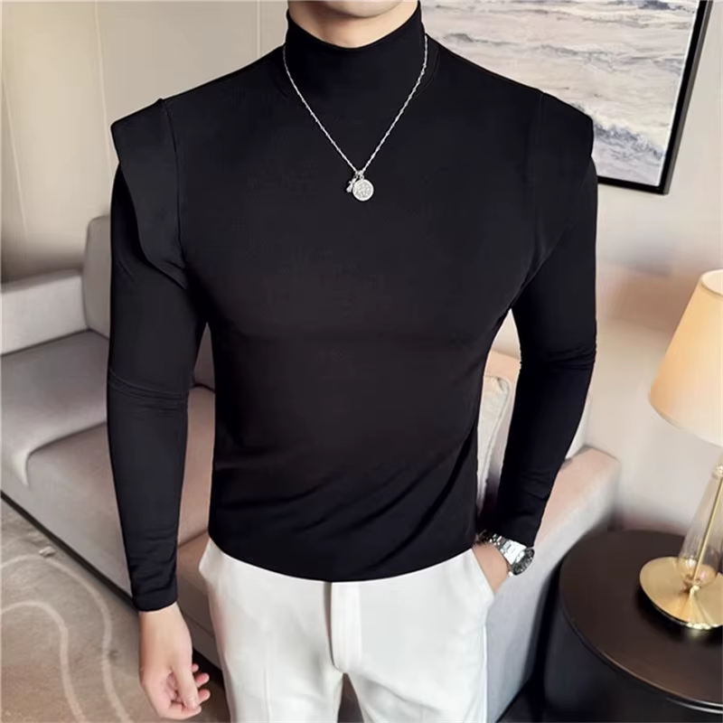Mode faux deux pièces T-Shirts pour hommes à manches longues couleur unie élastique
