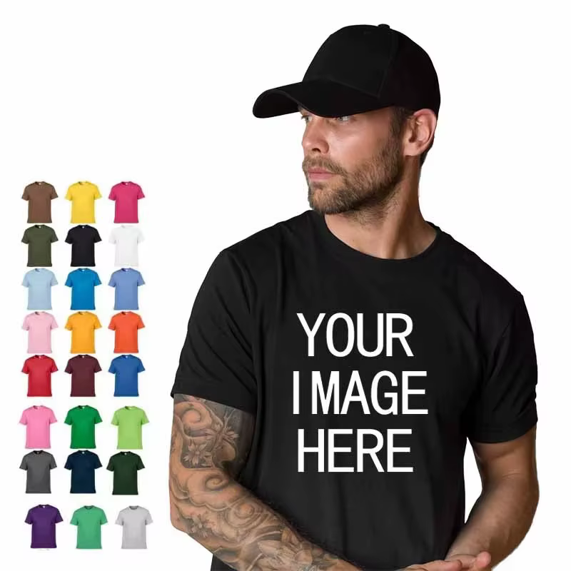 Logo personnalisé gratuit coton à manches courtes couleur unie col rond t-shirts hauts t-shirt