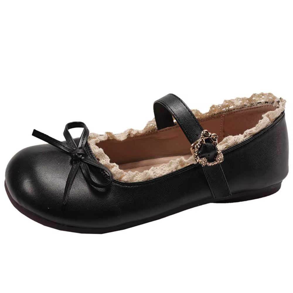 Lolita PU cuir JK chaussures plates nœud dentelle à volants ballerines décontractées semelle souple doux Mary Jane