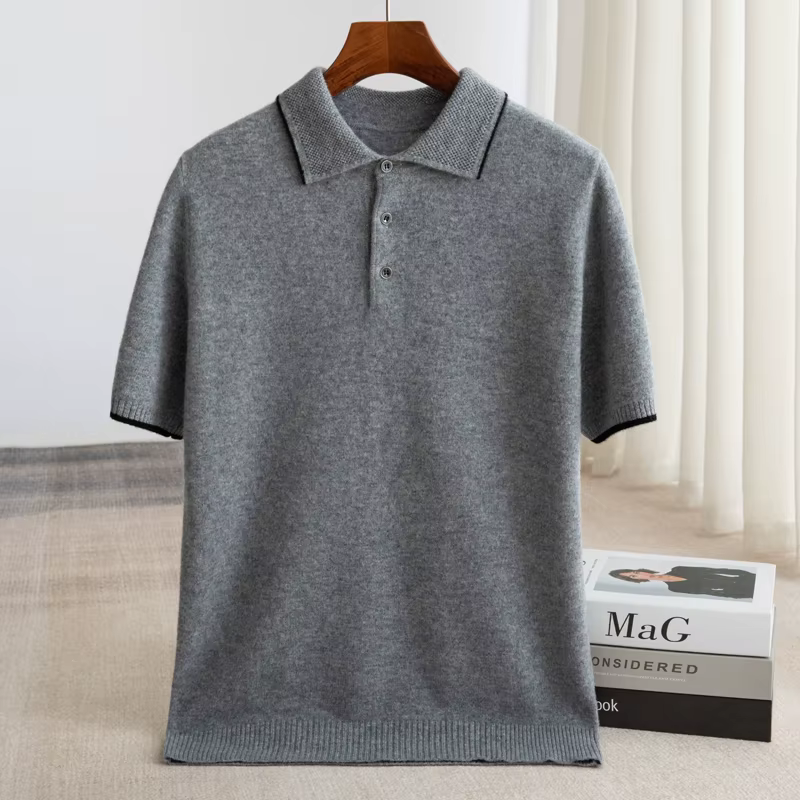 Pull à Manches Courtes en Laine Mérinos pour Homme
