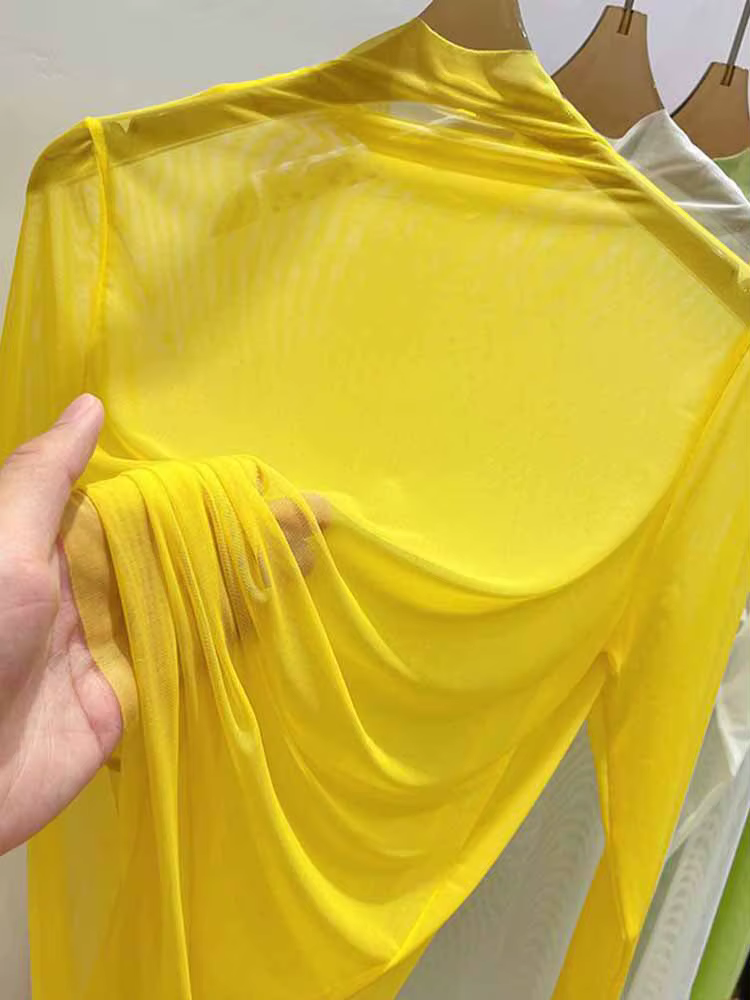 T-shirt à manches longues en gaze transparente pour femmes