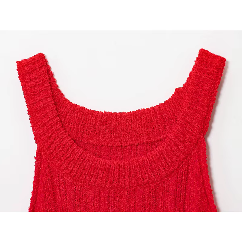 Gland sans manches tricoté gilet haut femmes col rond décontracté automne rouge hauts pullover