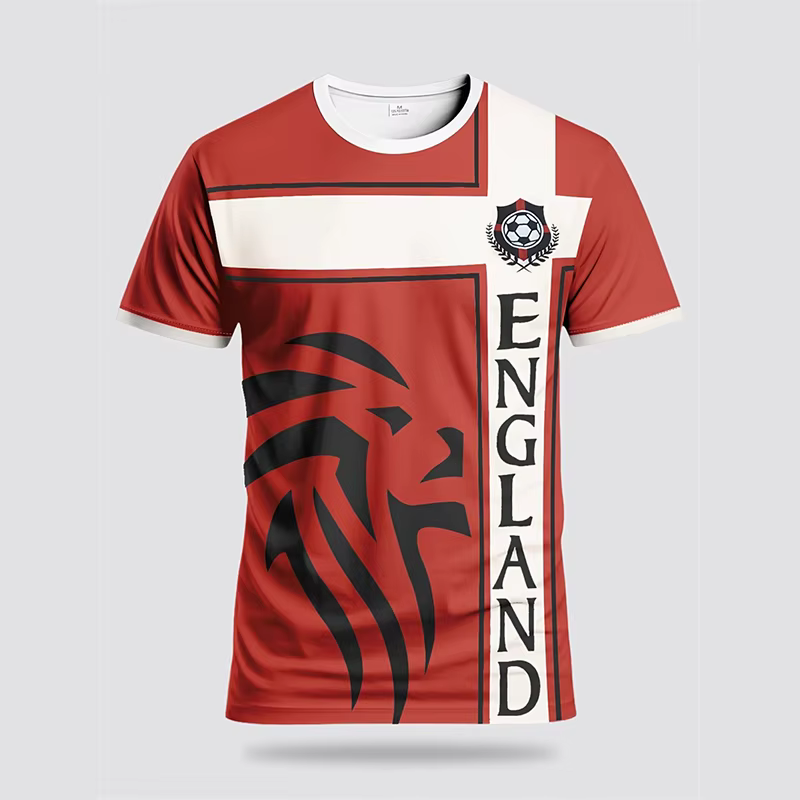 Été Angleterre Drapeau Hommes Football T-shirt 3D Impression Graphique Décontracté Sport Manches Courtes T-shirts En