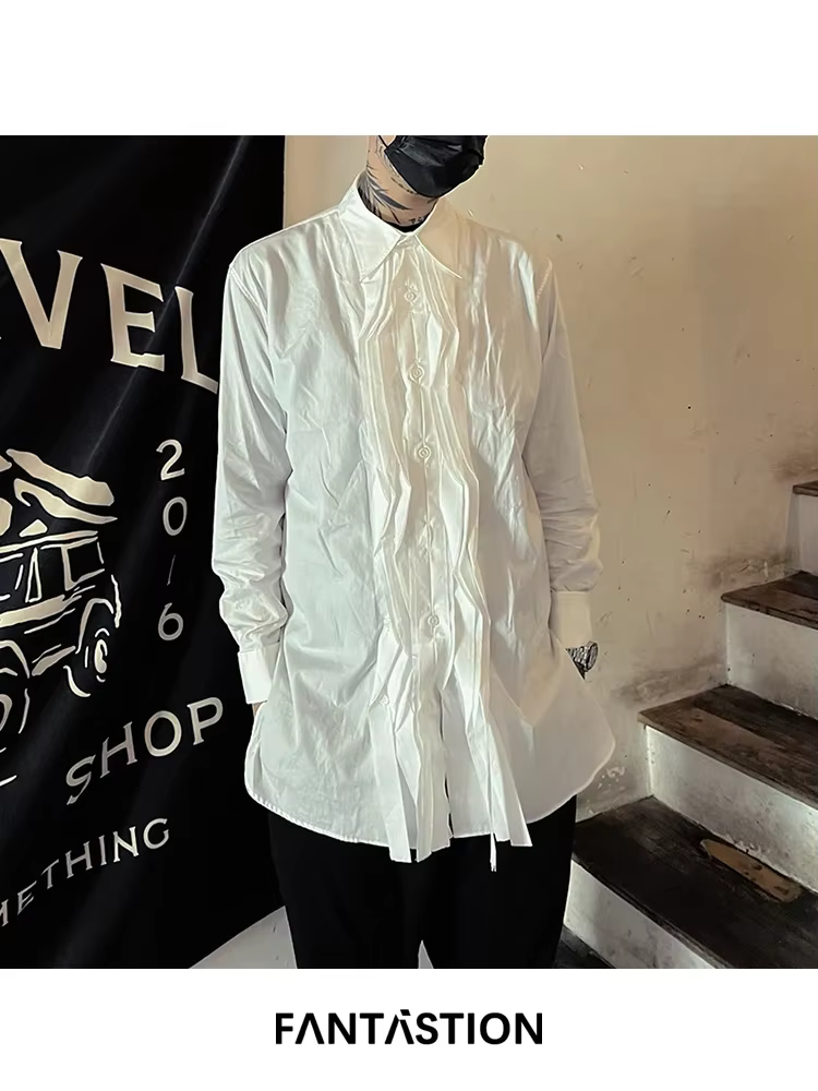 FANTASTION chemise de smoking d'inspiration vintage avec ruban plissé détail chemisier surdimensionné à manches longues coupe ample pour un décontracté chic
