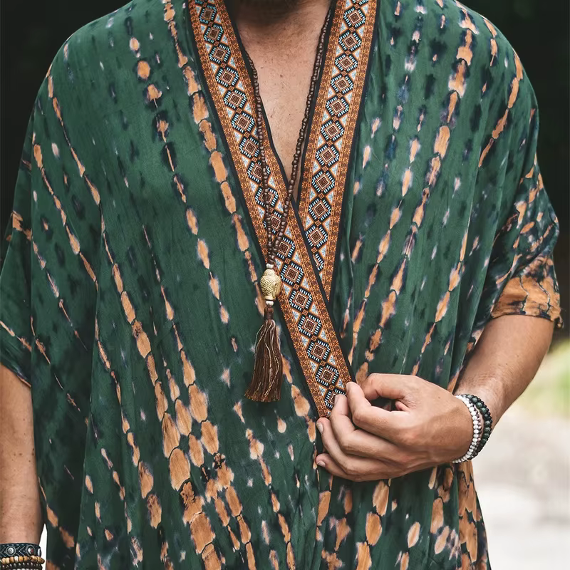 Hommes demi manches chemises de plage vêtements 2025 été Boho impression 3D Blouse Vintage basique surchemise mâle décontracté longue Trench hauts nouveau