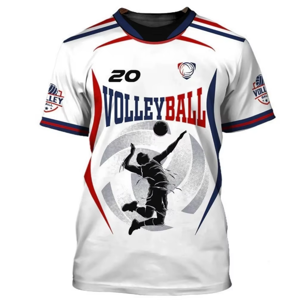 T-shirt pour hommes maillots de volley-ball respirant séchage rapide hauts 3d imprimé à la mode à manches courtes