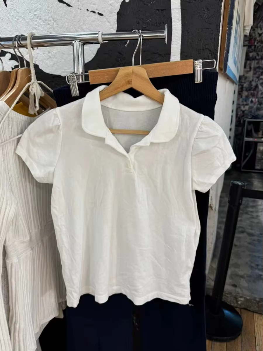 Mignon Polo blanc T-shirt femmes été nouveau Strweetwear coton col rabattu manches courtes t-shirts doux Style Preppy