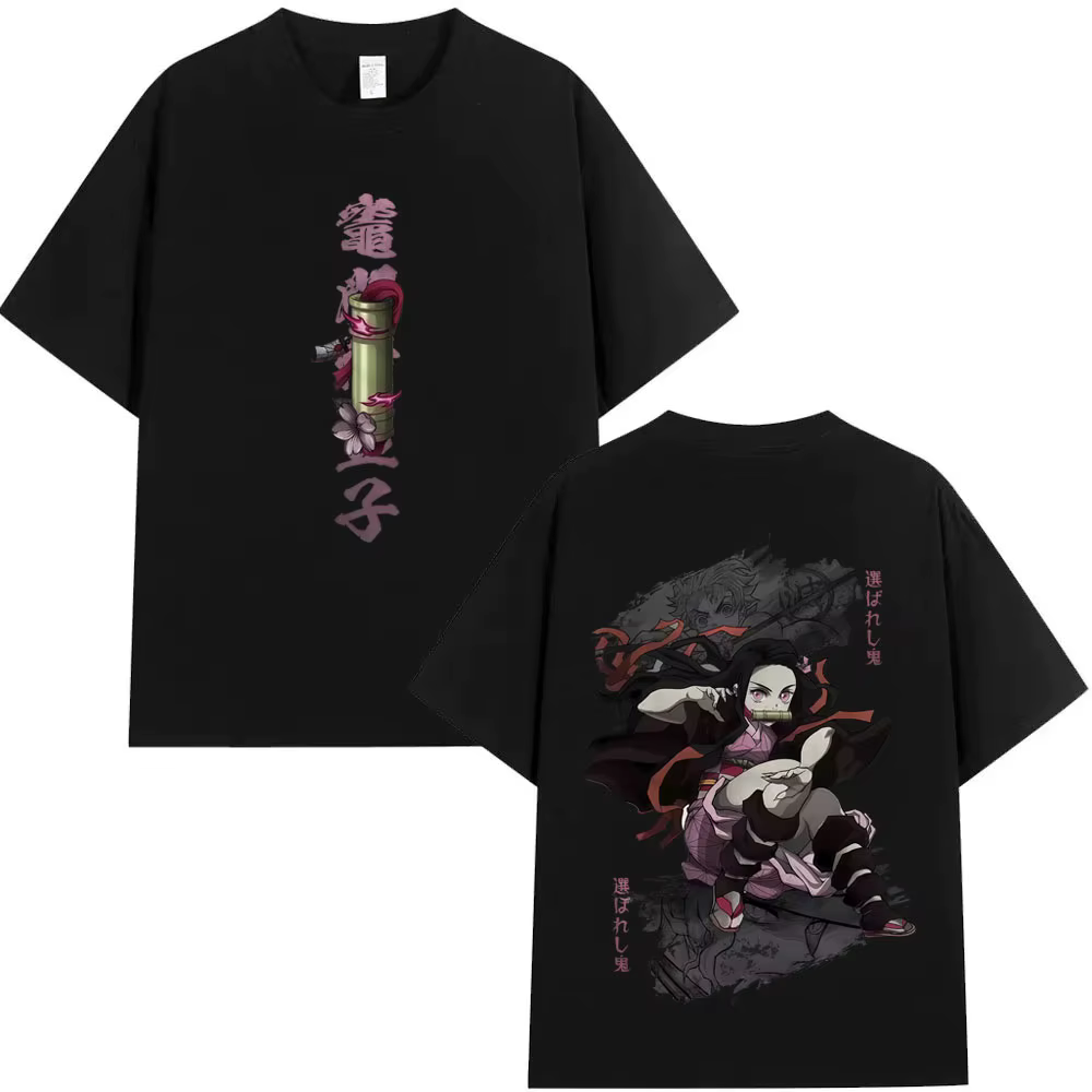 T-shirt Anime Demon Slayer Nezuko Kamado Été 2026 Unisexe Oversize Streetwear Coton Décontracté pour Hommes Femmes Fans