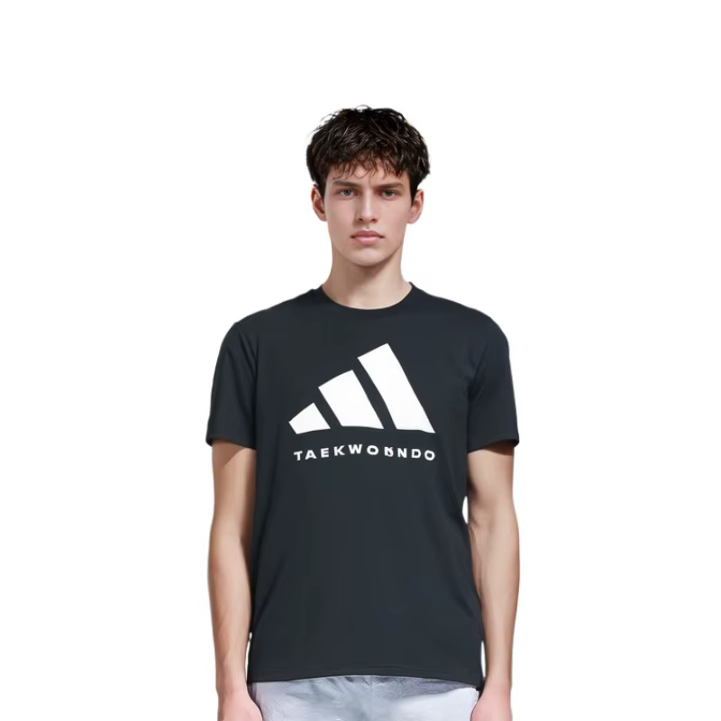T-shirt adidas noir et blanc en maille à col rond unisexe
