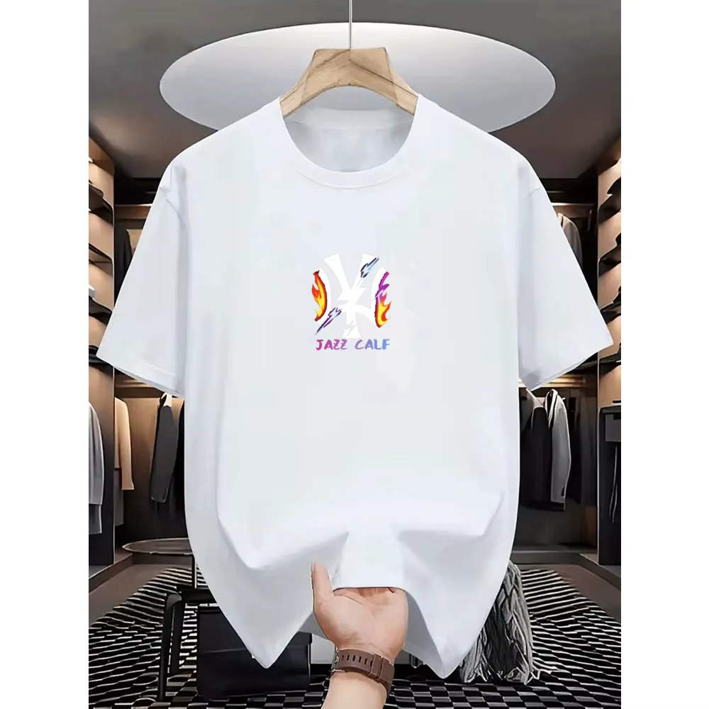 T-shirt à manches courtes et col rond pour homme - Décontracté et sportif, polyvalent. T-shirt imprimé avec lettrage européen/américain - Motif Londres