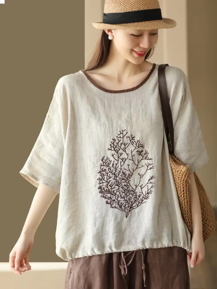 T-shirt en coton baggy uni pour femmes