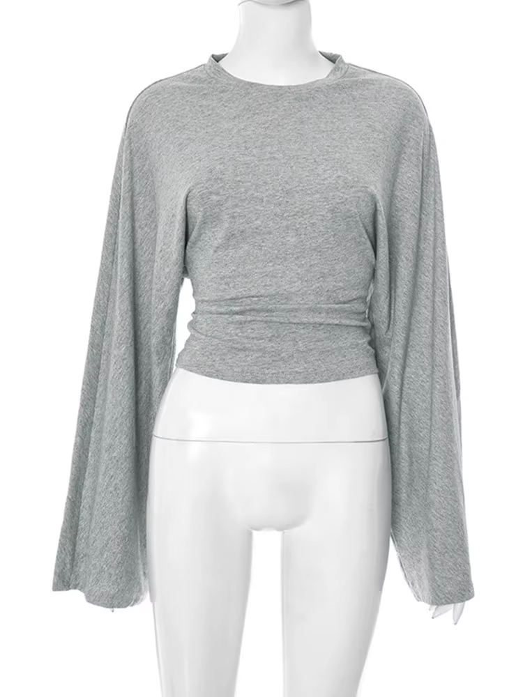 T-Shirt slim à manches longues et col rond pour femme