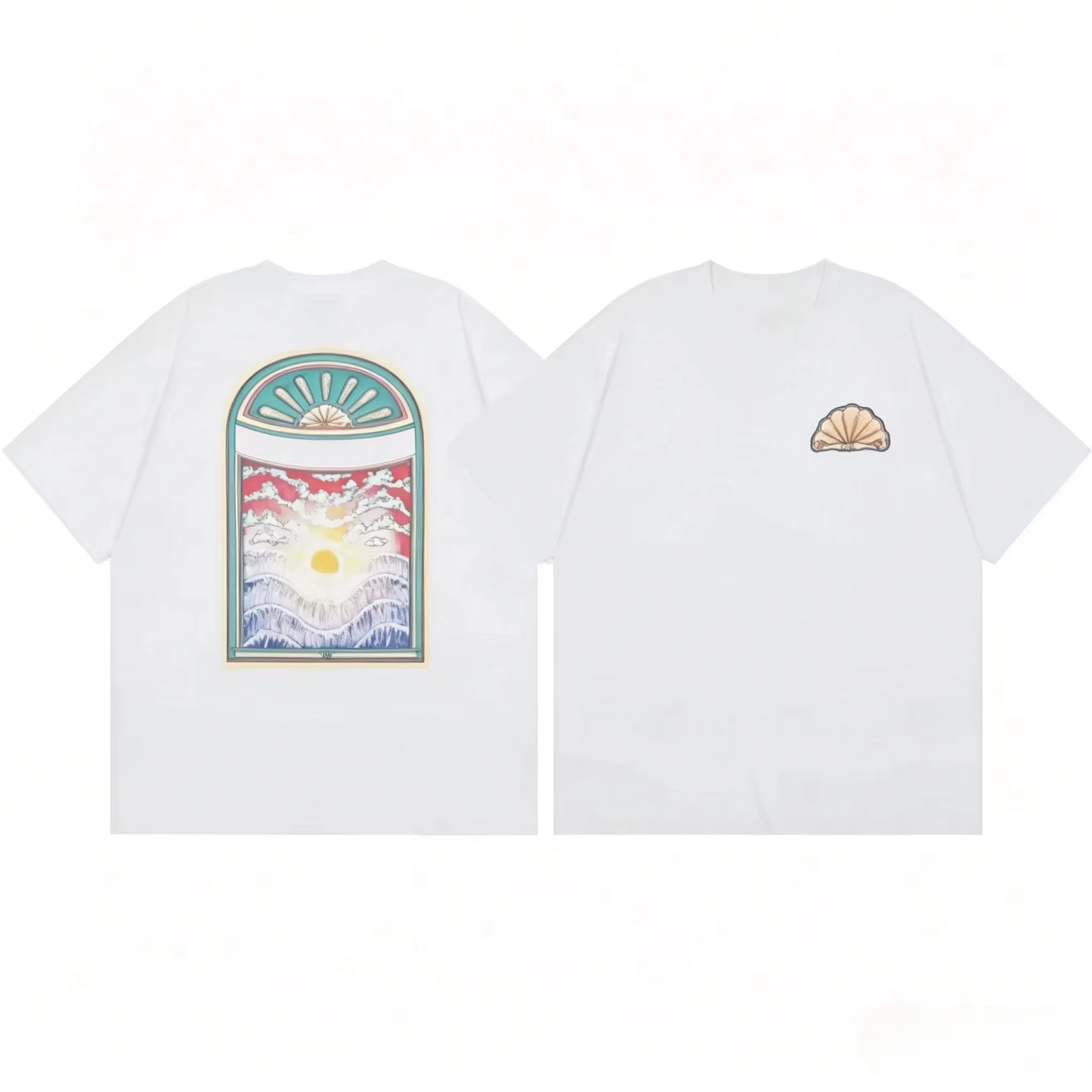 T-shirt en coton unisexe Minimal Casa Blanca avec imprimé bleu sur le devant et le dos