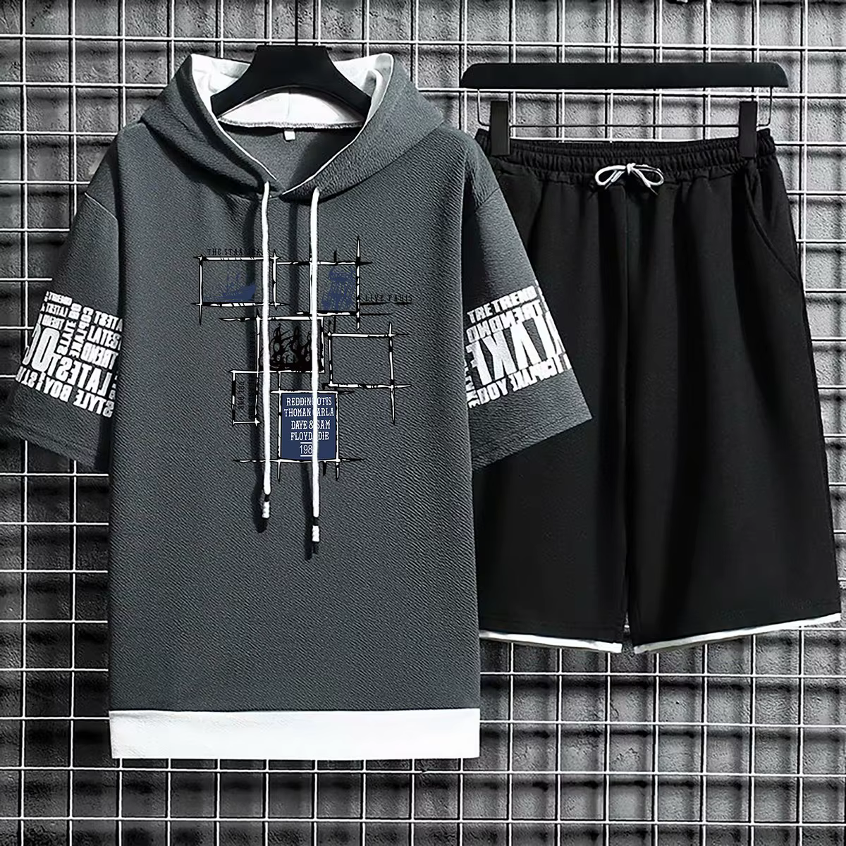 Ensemble de sweats à capuche College à manches courtes pour hommes