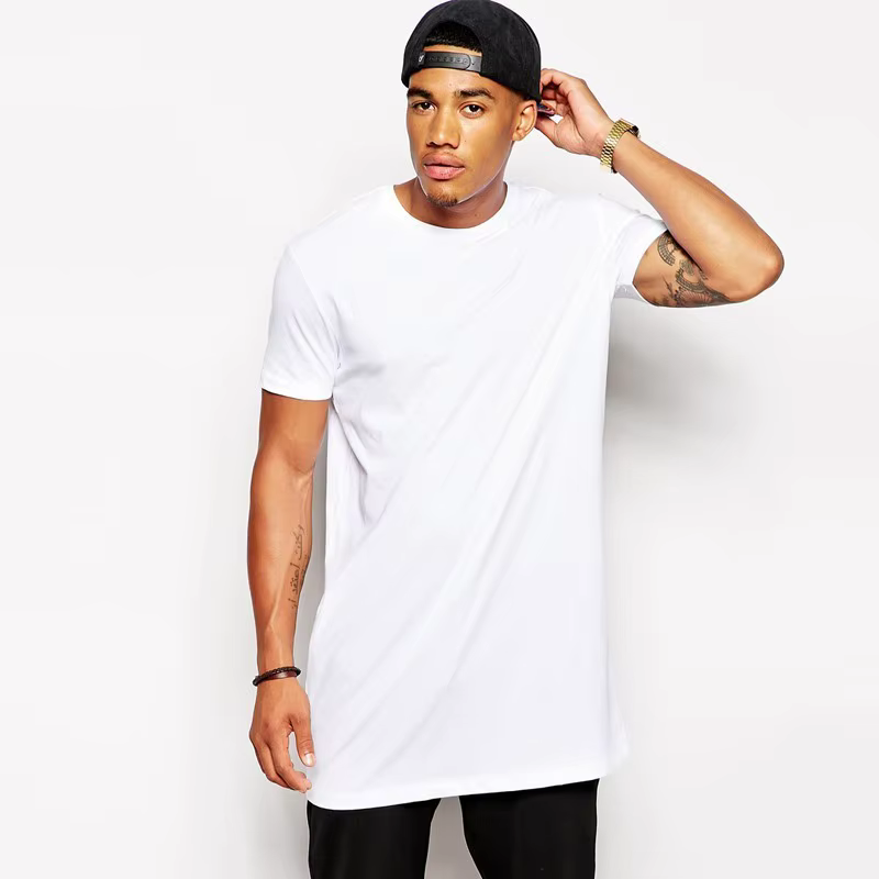 2025 blanc décontracté longue taille hommes T-Shirts Hip Hop hauts Extra longs