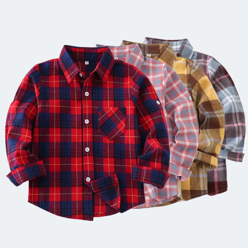 Chemise à carreaux à manches longues pour enfants et adolescents de 2 à 13 ans