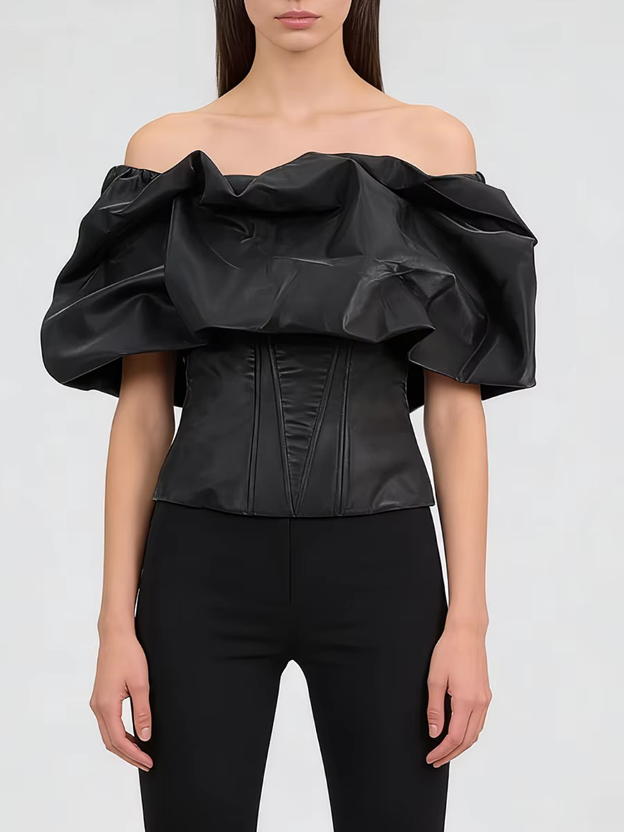 TWOTWINSTYLE – Hauts noirs à volants et épaules dénudées style urbain audacieux pour femme