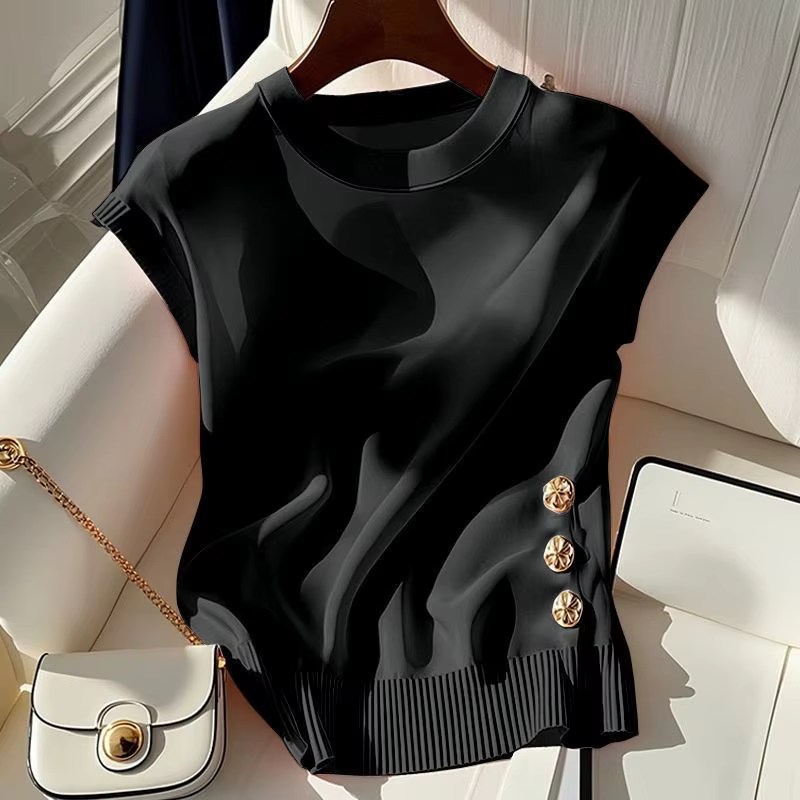 Nouveau pull d'été à col rond pour femme, décontracté, chic, confortable, élégant, sans manches, en tricot