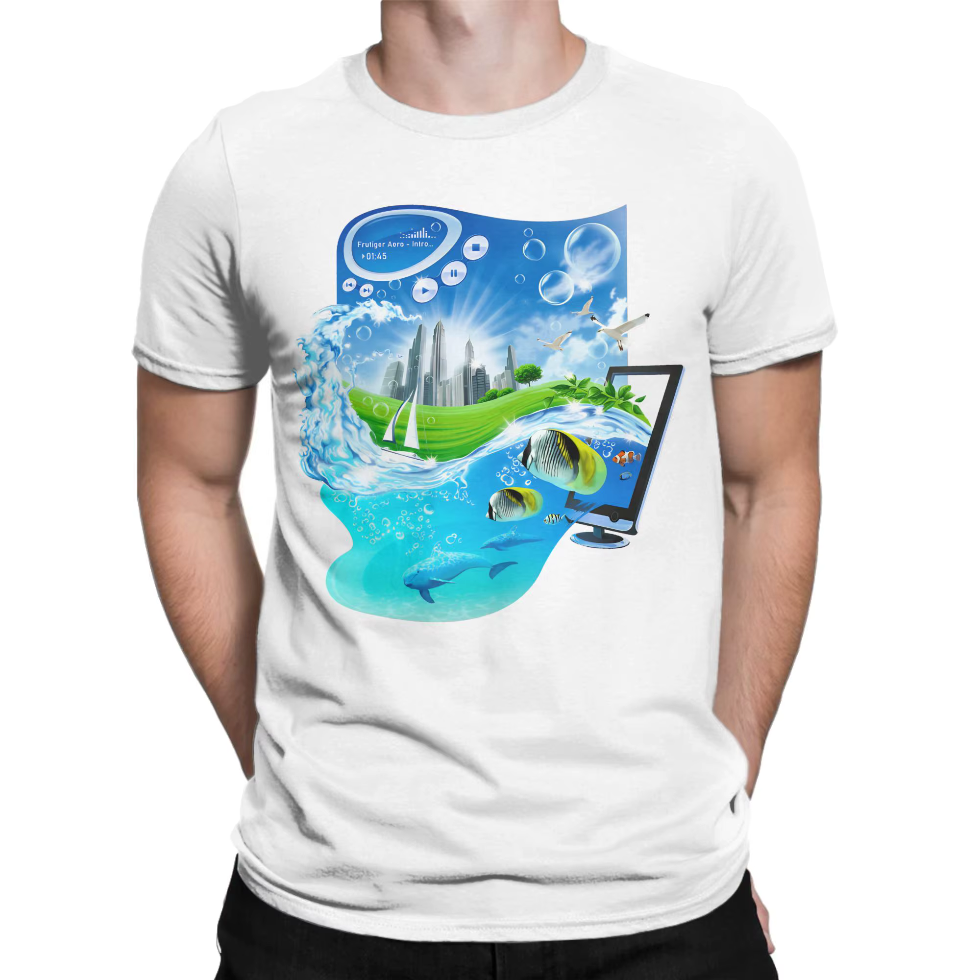Frutiger Aero World Vaporwave T-Shirt pour hommes